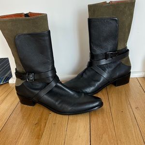 Rebecca Minkoff  Black and Green color block leather boots